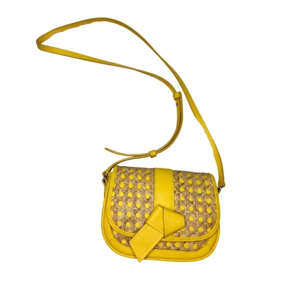 Talbots Yellow Bow and Basket Weave Crossbody Purse | Dressy | Party | Summer
